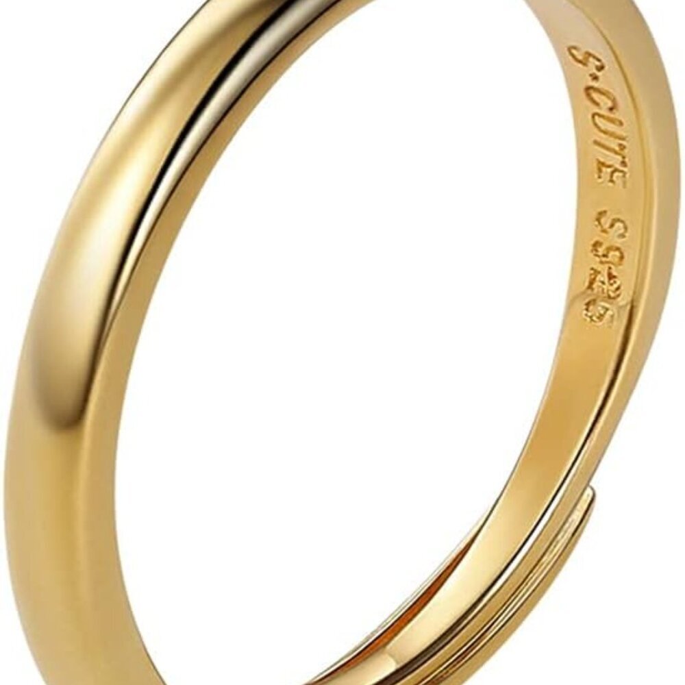 Sterling Silver Cat Band Ring Adjustable 18k Gold Plated For Women